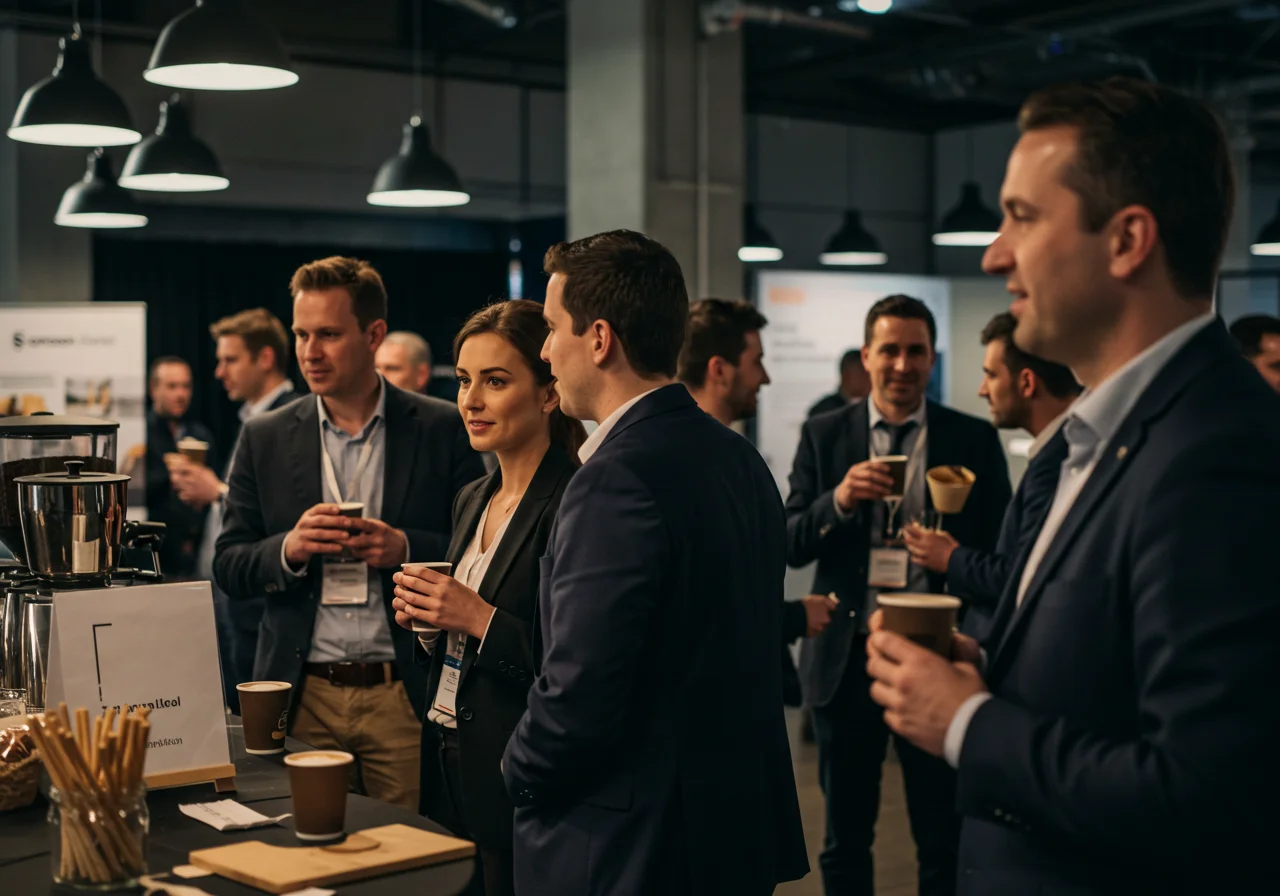 Barista coffee station serving espresso at a stylish corporate event